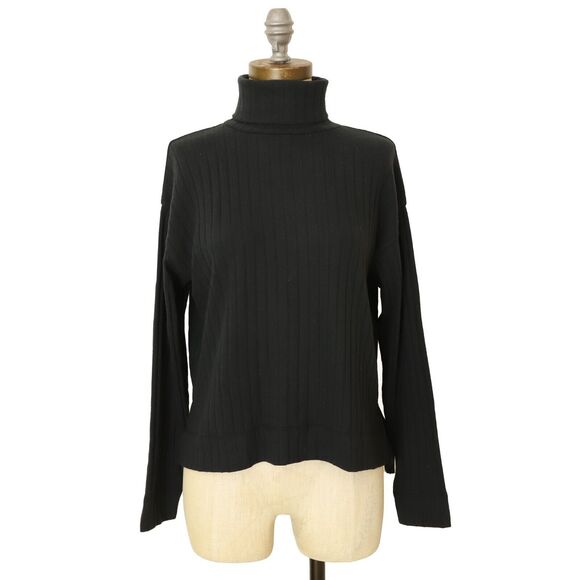 MADEWELL Relaxed Turtleneck Tee XS Ribbed Knit Long Sleeve Black NWT B84 - Picture 2 of 6